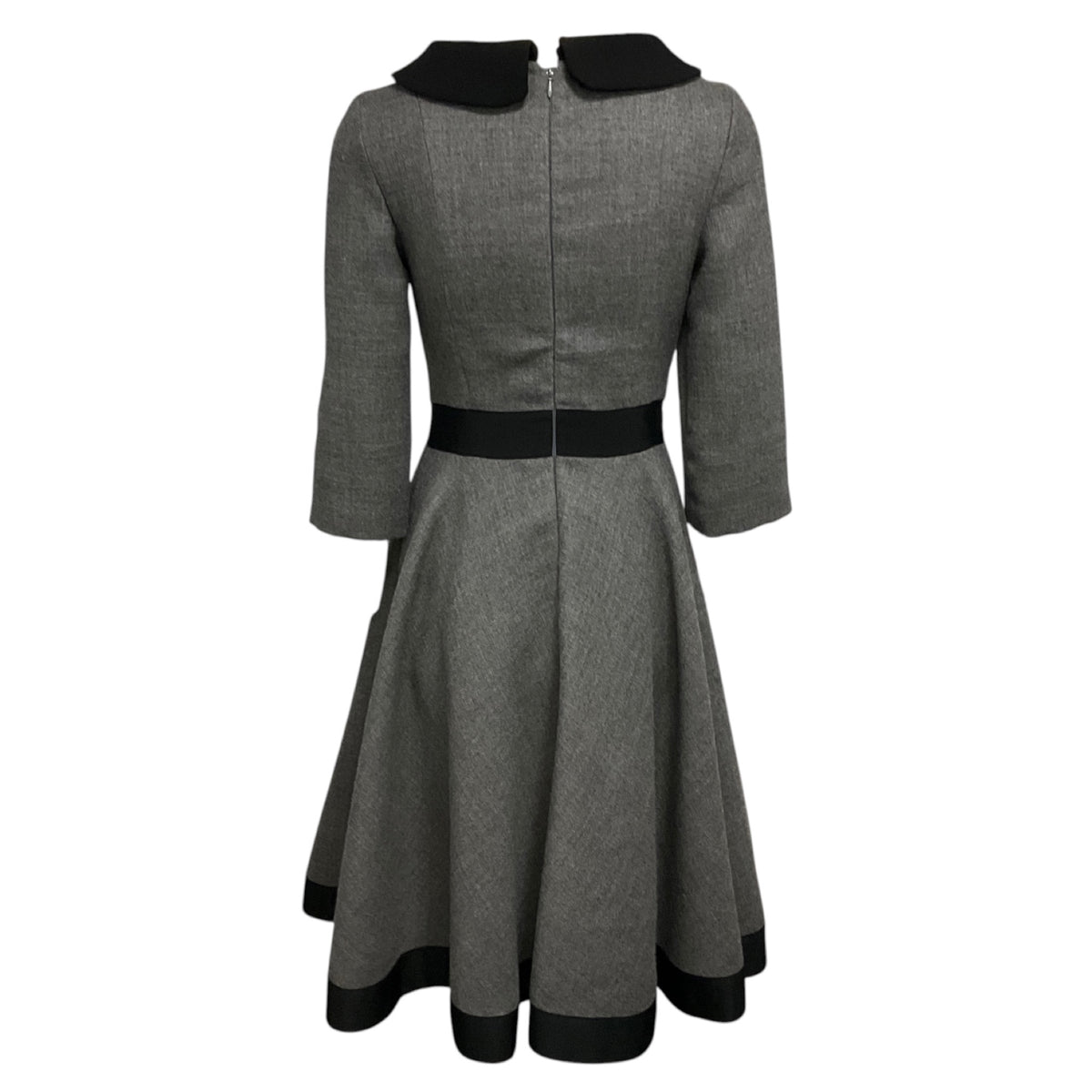 Prada Grey / Black Collared Wool Flared Midi Dress
