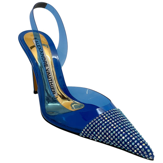 Alexandre Vauthier Cobalt Blue PVC Raquel Slingback Pumps with Crystal Embellishments