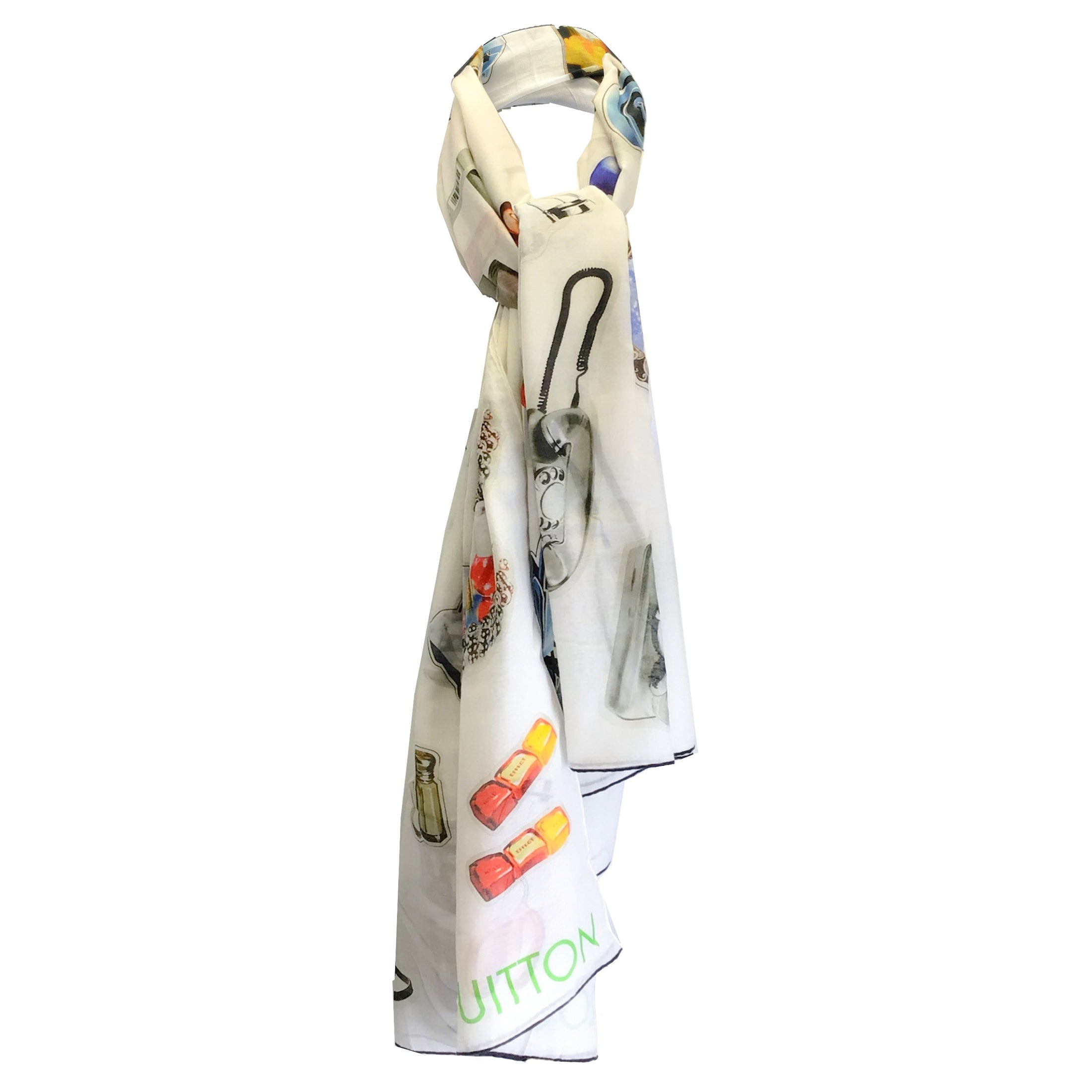 Louis Vuitton Ivory Multi Vernis Stickers Printed Cotton and Silk Scarf