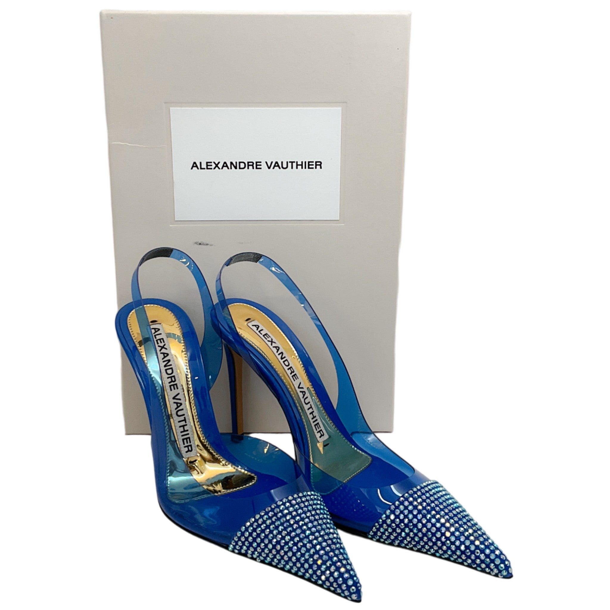Alexandre Vauthier Cobalt Blue PVC Raquel Slingback Pumps with Crystal Embellishments