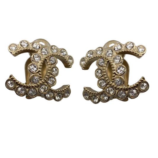 Chanel 2020 Crystal Embellished Strass CC Logo Clip-On Stud Earrings