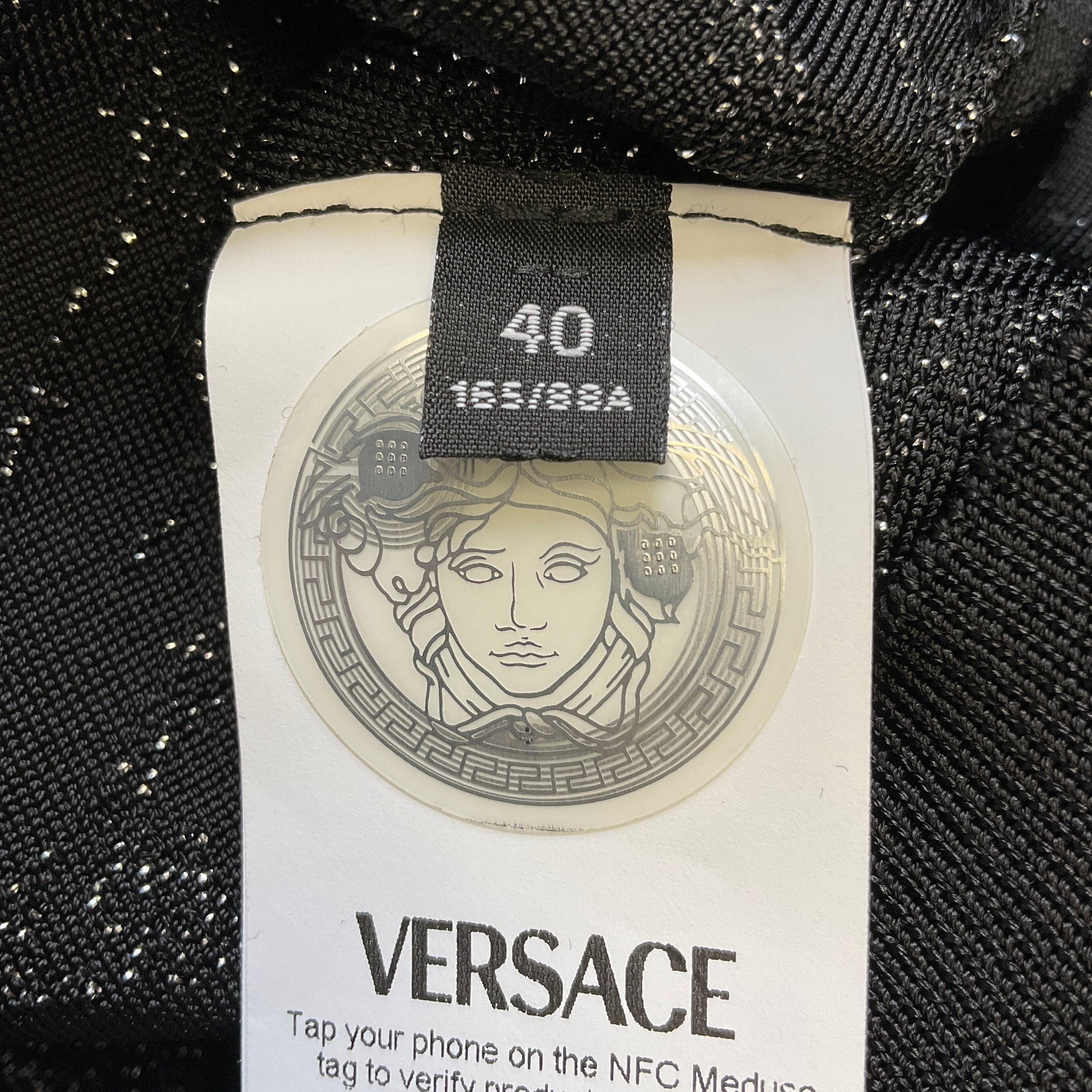 Versace Black / Silver Metallic 2023 Lurex Knit Cardigan and Dress Set