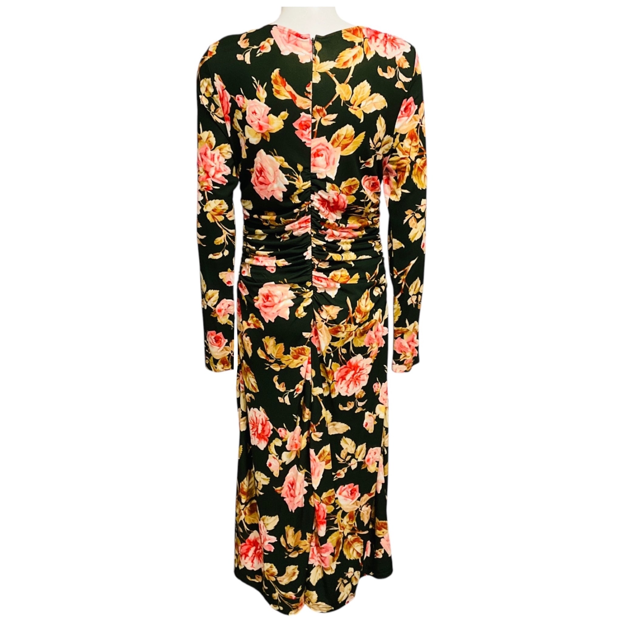 Cara Cara Olive Green / Pink Multi Floral Printed Midi Dress