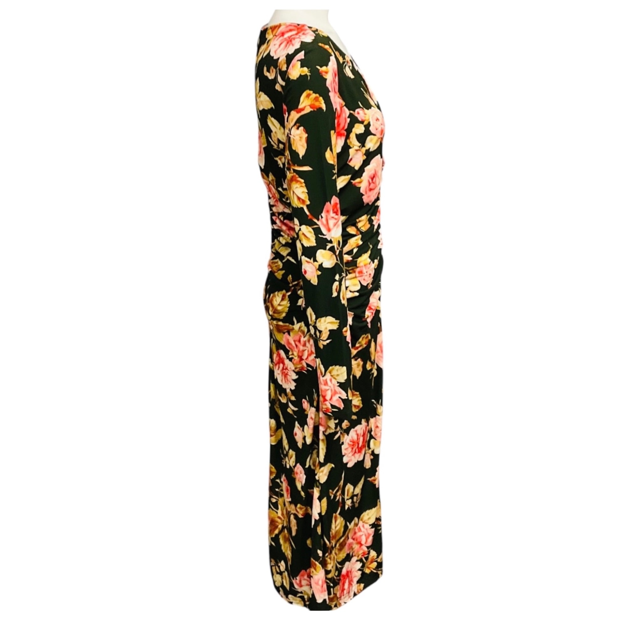 Cara Cara Olive Green / Pink Multi Floral Printed Midi Dress