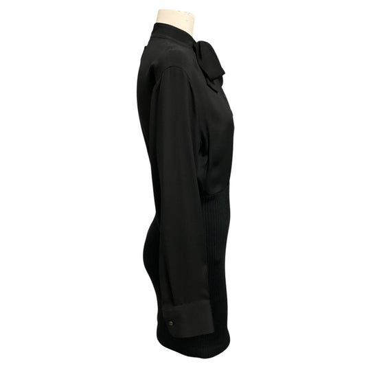 Prada Black Long Sleeved Silk Cady and Wool Knit Mini Dress