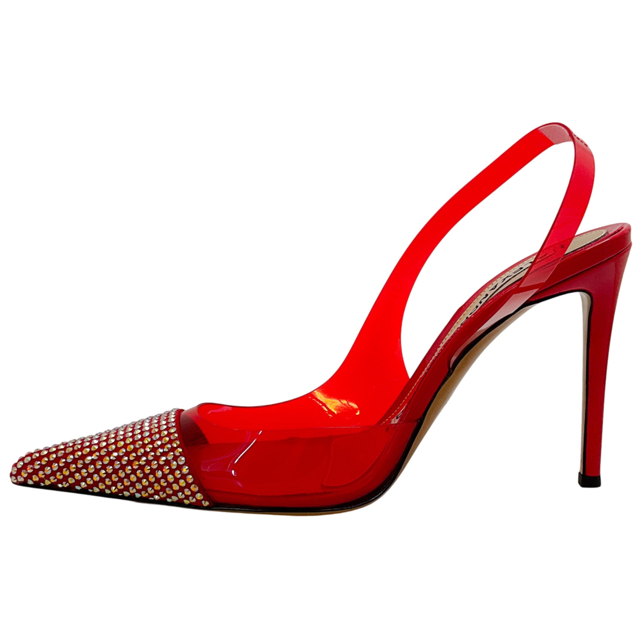 Alexandre Vauthier Red PVC Raquel Slingback Pumps with Crystal Embellishments