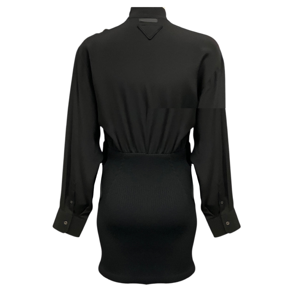 Prada Black Long Sleeved Silk Cady and Wool Knit Mini Dress