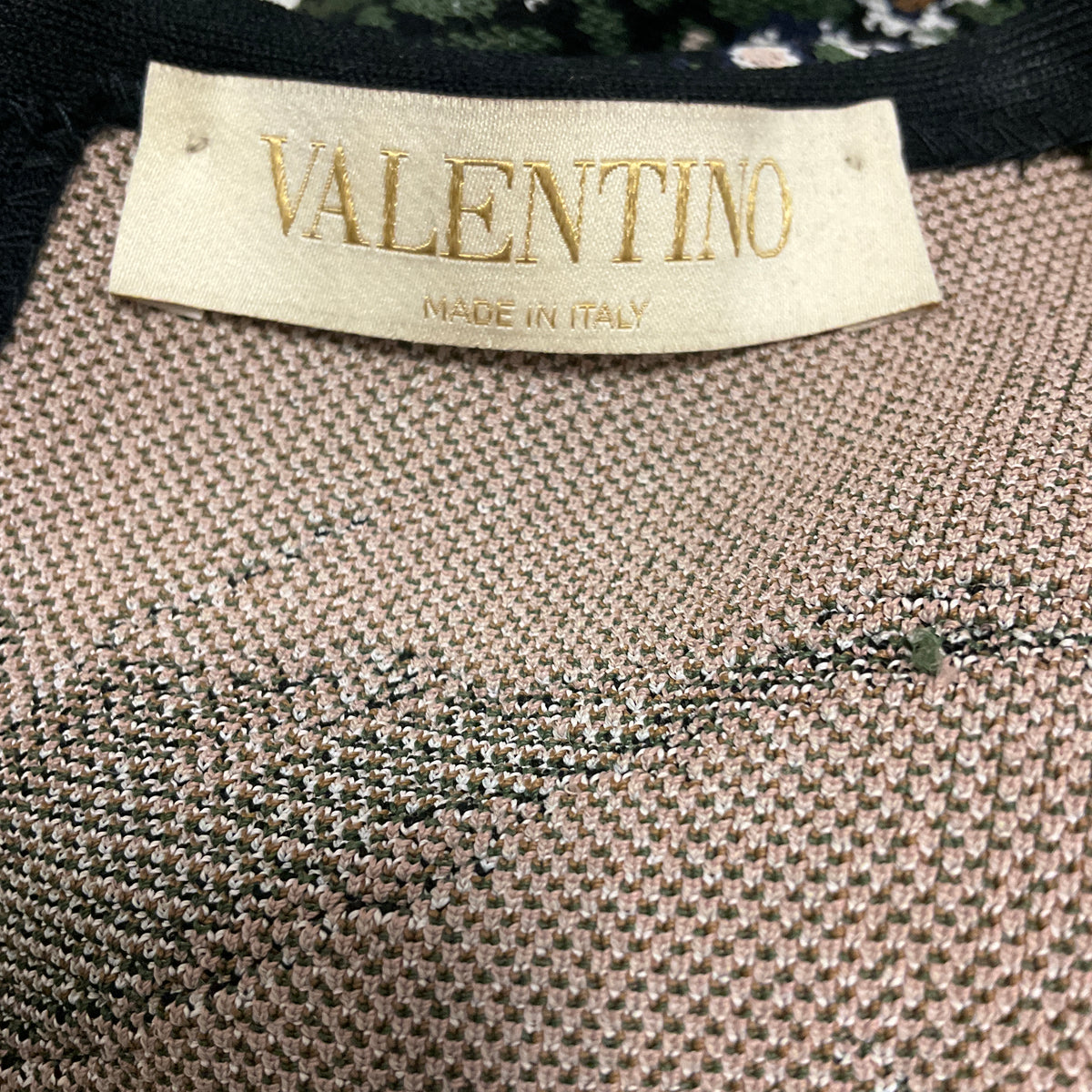 Valentino Black Multi Short Sleeved Floral and Bird Jacquard Flared Midi Dress
