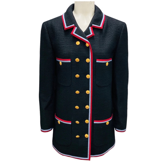 Gucci Navy / Red / Blue Trimmed Wool Tweed Jacket with Gold Buttons
