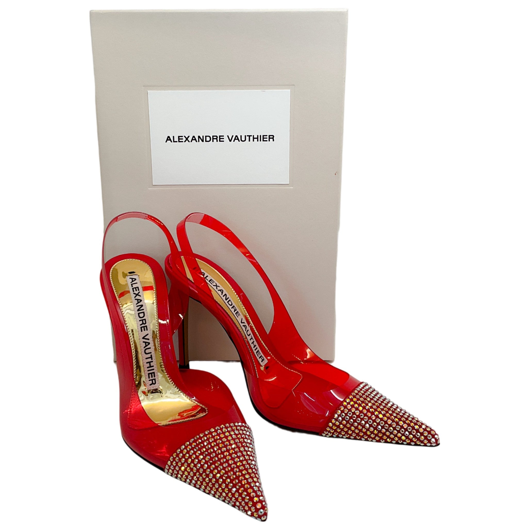 Alexandre Vauthier Red PVC Raquel Slingback Pumps with Crystal Embellishments