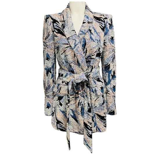 Badgley Mischka Blue Multi Sequin Jacket with Belt