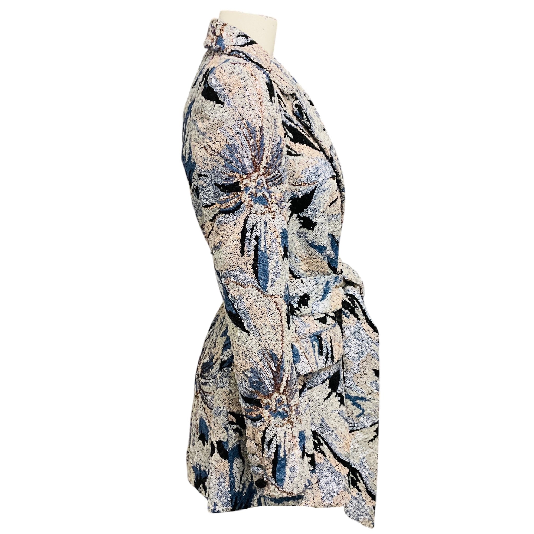 Badgley Mischka Blue Multi Sequin Jacket with Belt