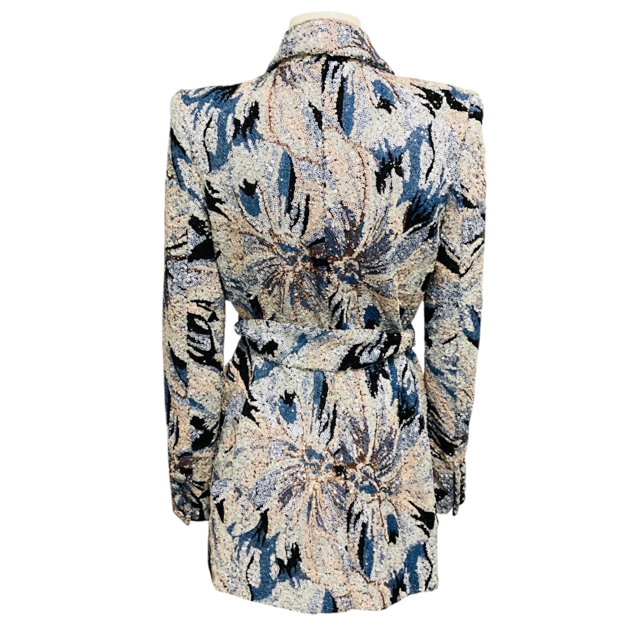 Badgley Mischka Blue Multi Sequin Jacket with Belt
