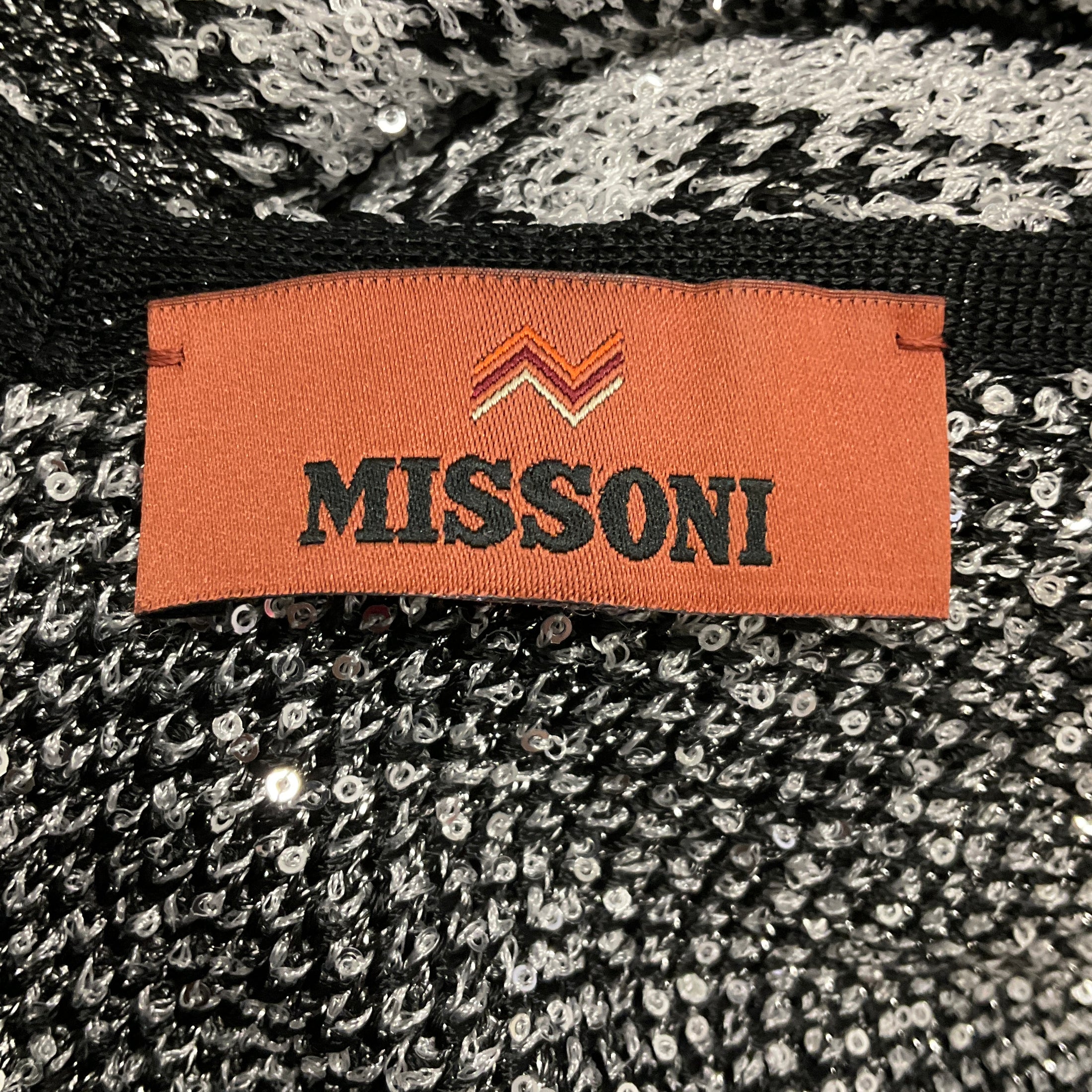 Missoni Silver / Black Metallic Chevron Paillette Knit Sleeveless Maxi Dress