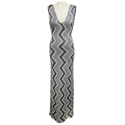 Missoni Silver / Black Metallic Chevron Paillette Knit Sleeveless Maxi Dress