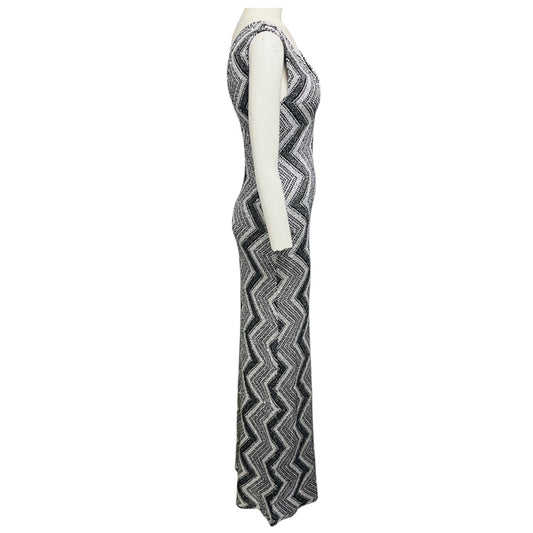 Missoni Silver / Black Metallic Chevron Paillette Knit Sleeveless Maxi Dress