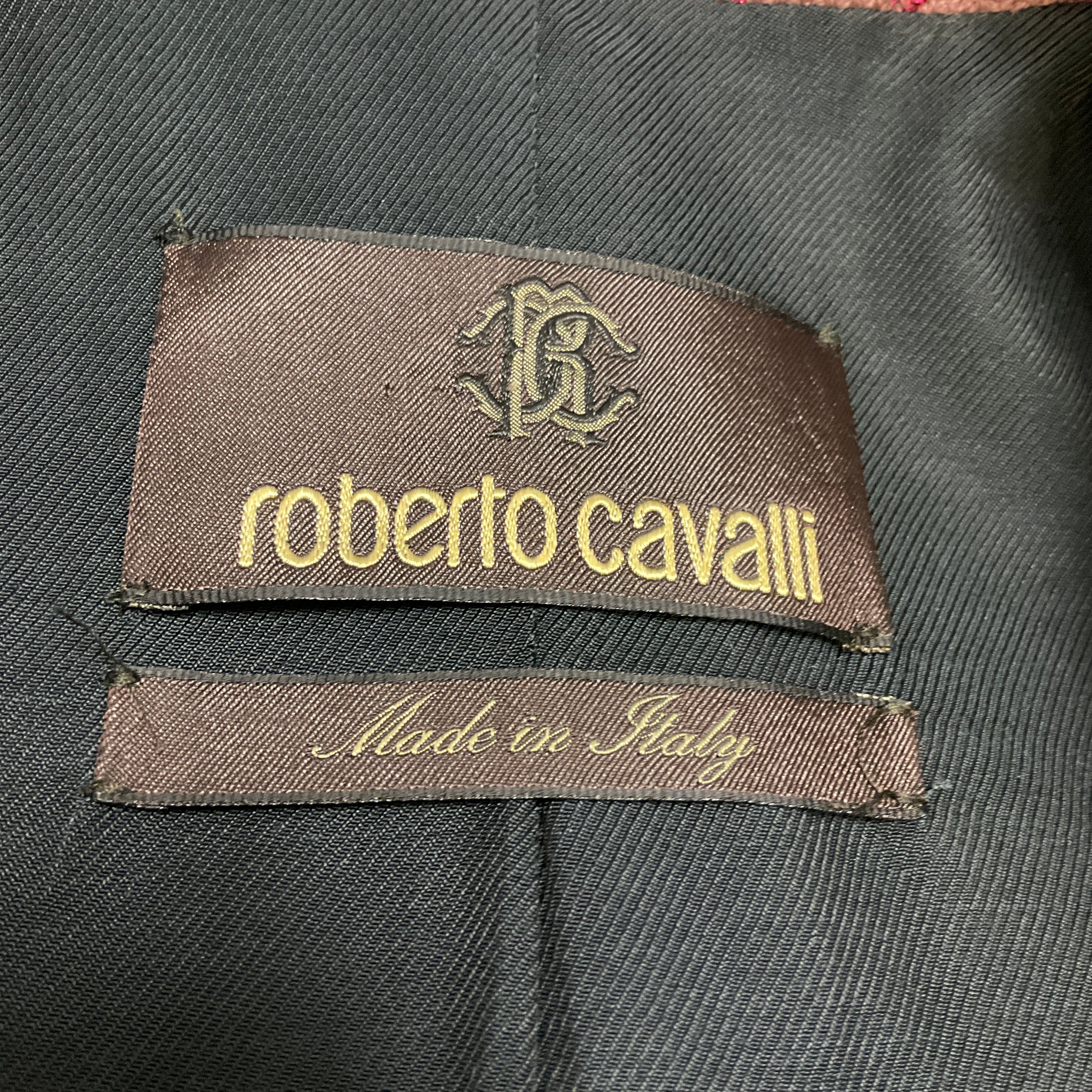 Roberto Cavalli Dusty Rose Metallic Wool Jacquard Jacket with Black Stone Buttons