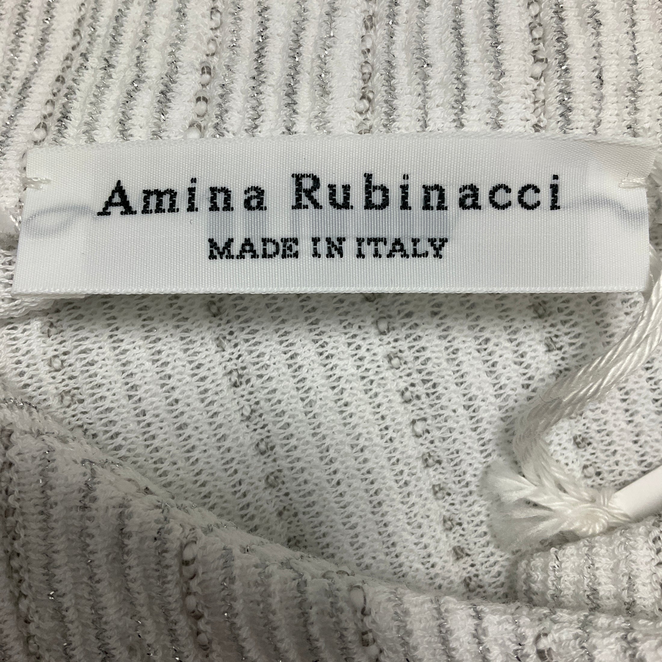 Amina Rubinacci White / Silver Metallic Ribbed Knit Jacket