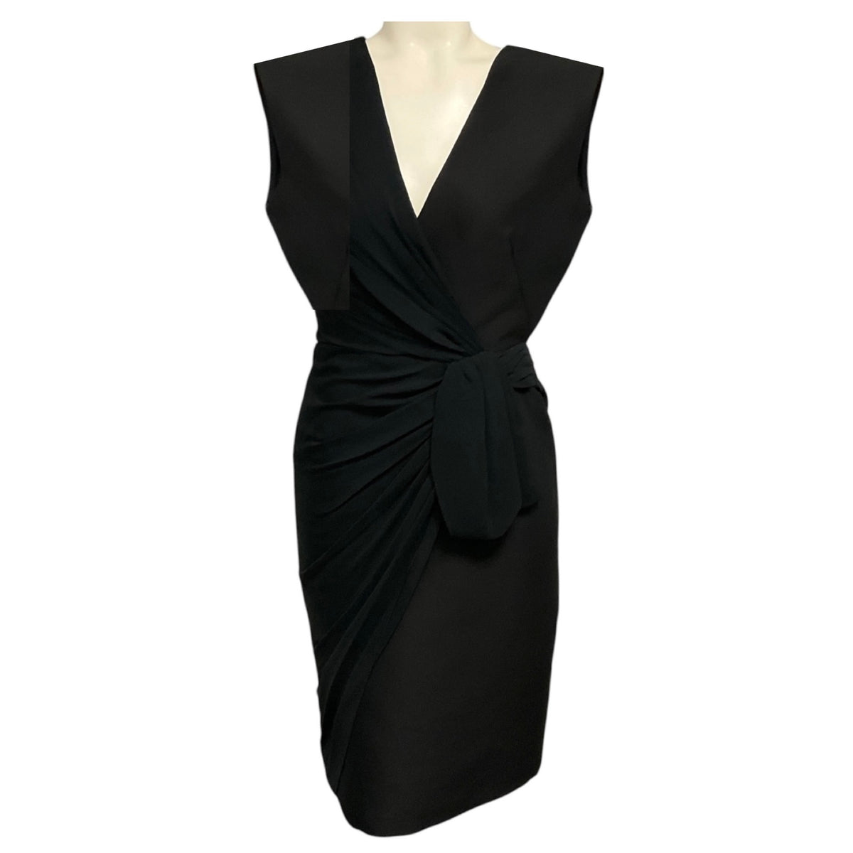 Giambattista Valli Black Sleeveless V-Neck Wool and Silk Midi Dress