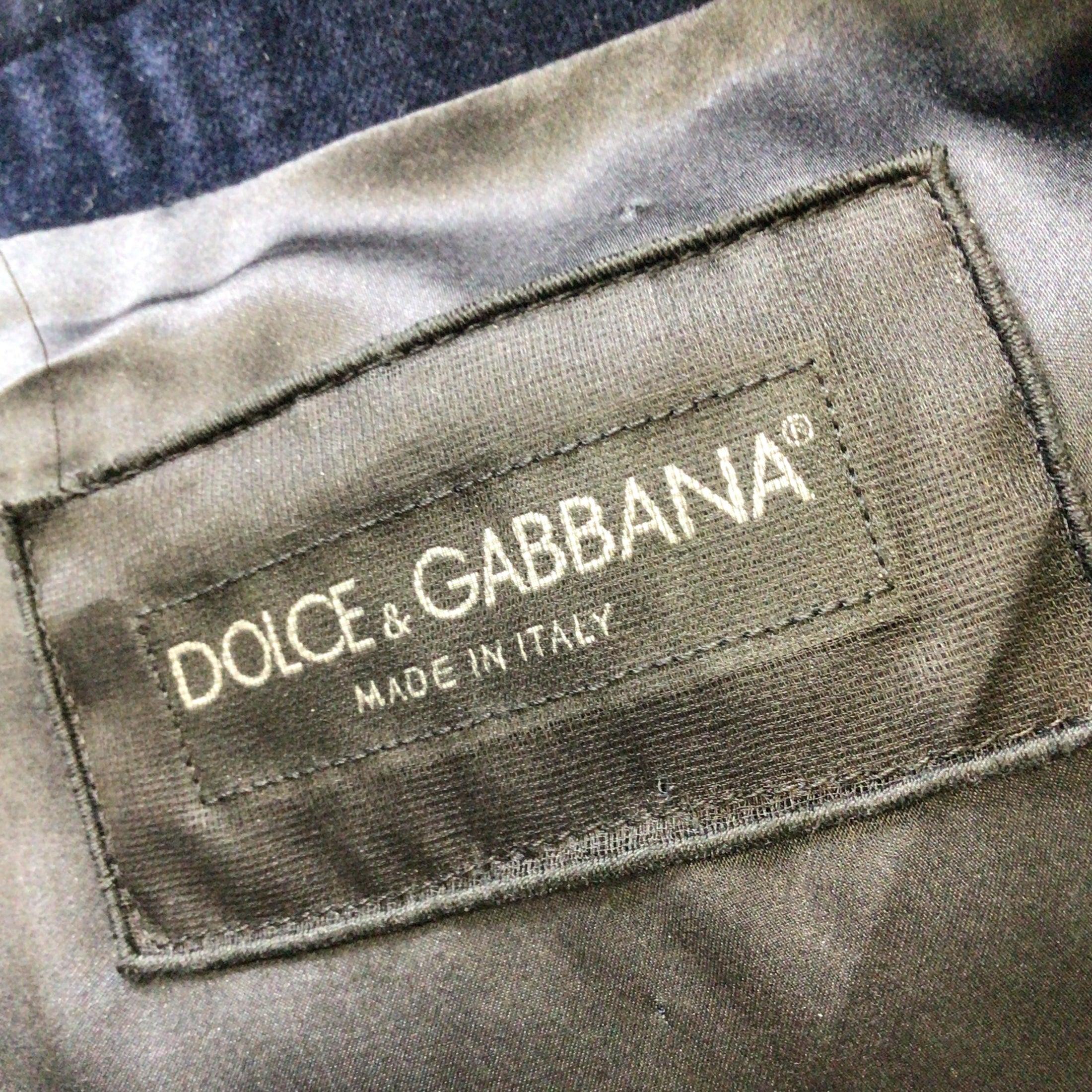 Dolce & Gabbana Navy Blue One-Button Tuxedo-Style Velvet Blazer
