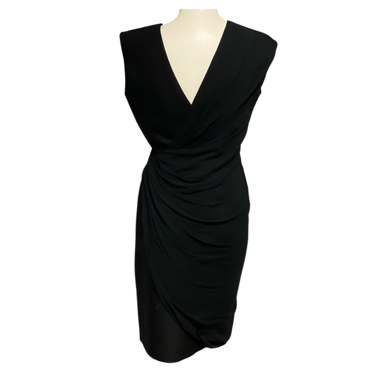 Giambattista Valli Black Sleeveless V-Neck Wool and Silk Midi Dress