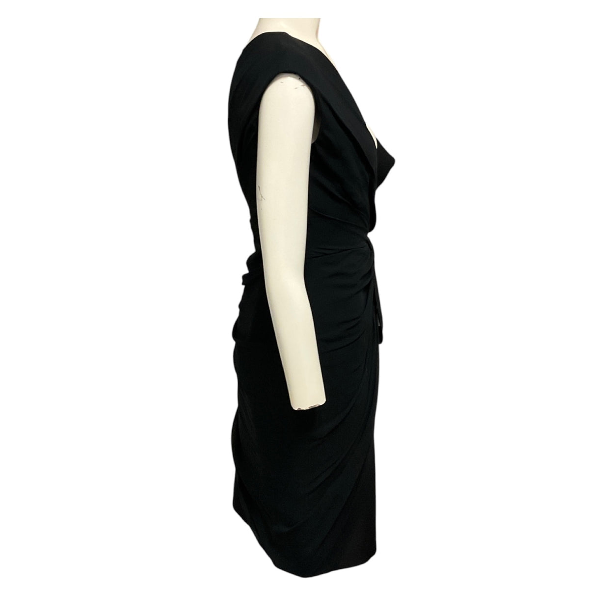 Giambattista Valli Black Sleeveless V-Neck Wool and Silk Midi Dress