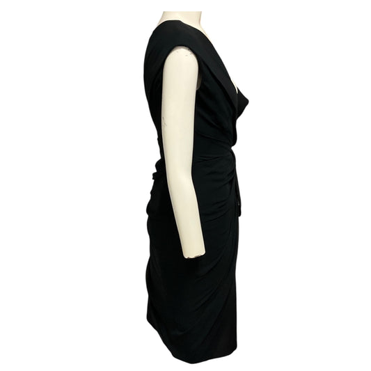 Giambattista Valli Black Sleeveless V-Neck Wool and Silk Midi Dress