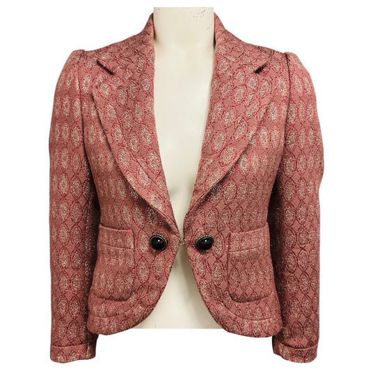Roberto Cavalli Dusty Rose Metallic Wool Jacquard Jacket with Black Stone Buttons