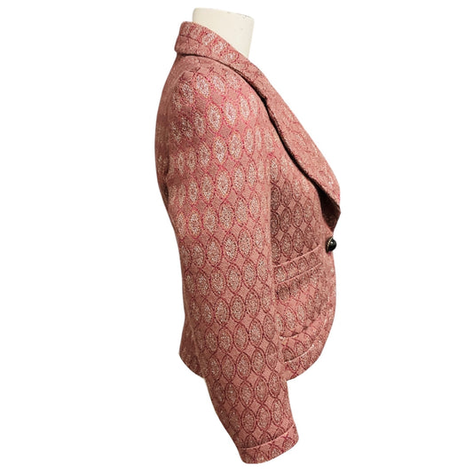 Roberto Cavalli Dusty Rose Metallic Wool Jacquard Jacket with Black Stone Buttons