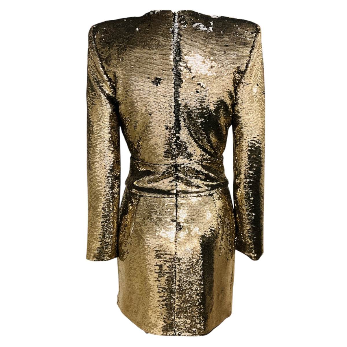 Alexandre Vauthier Gold Metallic Sequined Long Sleeved V-Neck Mini Cocktail Dress