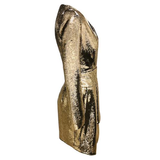 Alexandre Vauthier Gold Metallic Sequined Long Sleeved V-Neck Mini Cocktail Dress