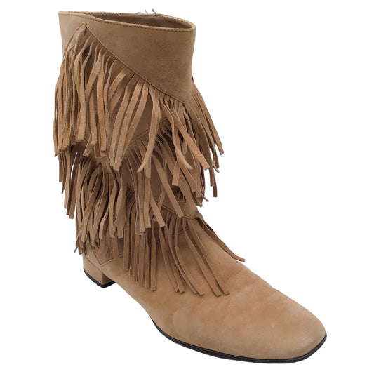 Roger Vivier Tan Fringed Suede Leather Boots