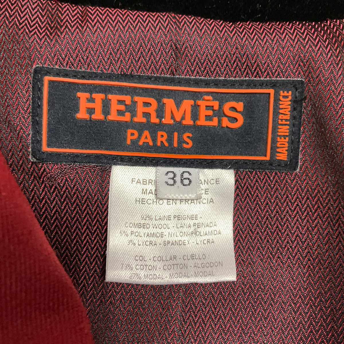 Hermes Brick Red Button Front Wool Riding Equestrian Jacket with Black Velvet Collar