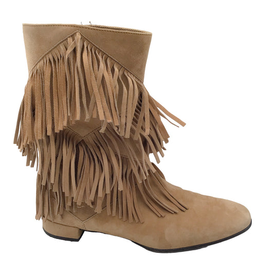 Roger Vivier Tan Fringed Suede Leather Boots