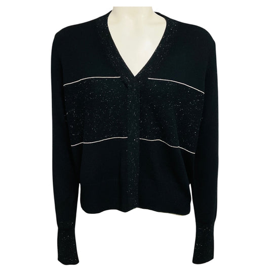 Peserico Black / Silver Shimmer Knit Cardigan Sweater with Monili