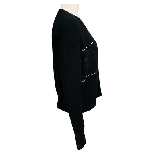 Peserico Black / Silver Shimmer Knit Cardigan Sweater with Monili