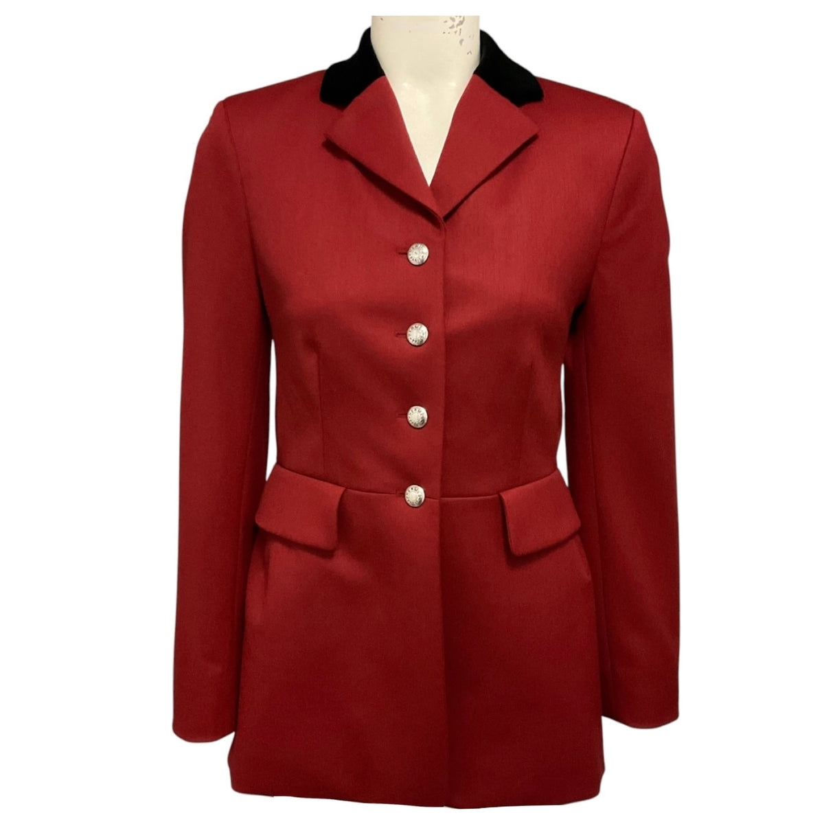 Hermes Brick Red Button Front Wool Riding Equestrian Jacket with Black Velvet Collar