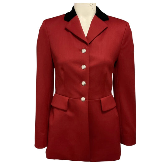 Hermes Brick Red Button Front Wool Riding Equestrian Jacket with Black Velvet Collar