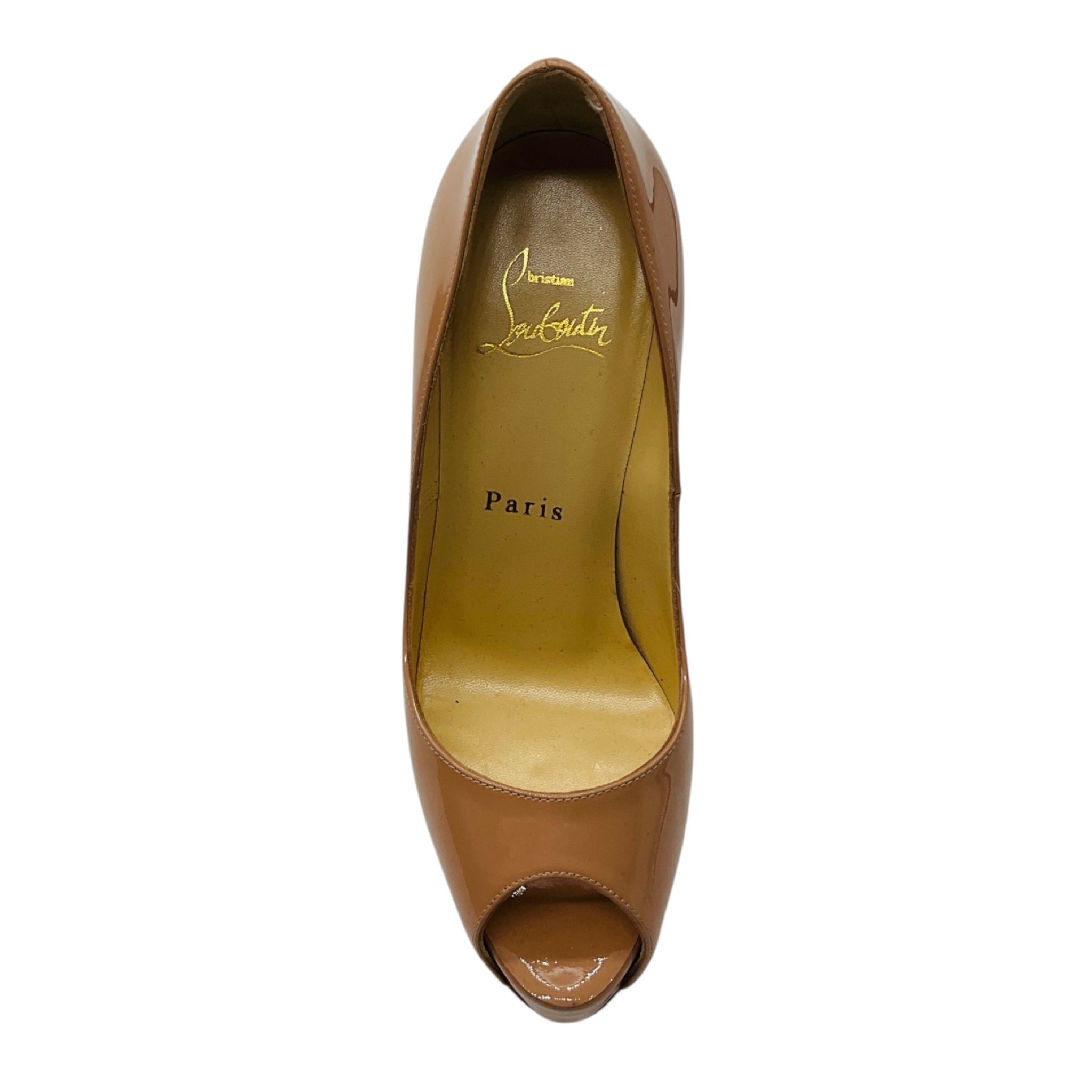 Christian Louboutin Nude Patent Leather Open Toe Pump