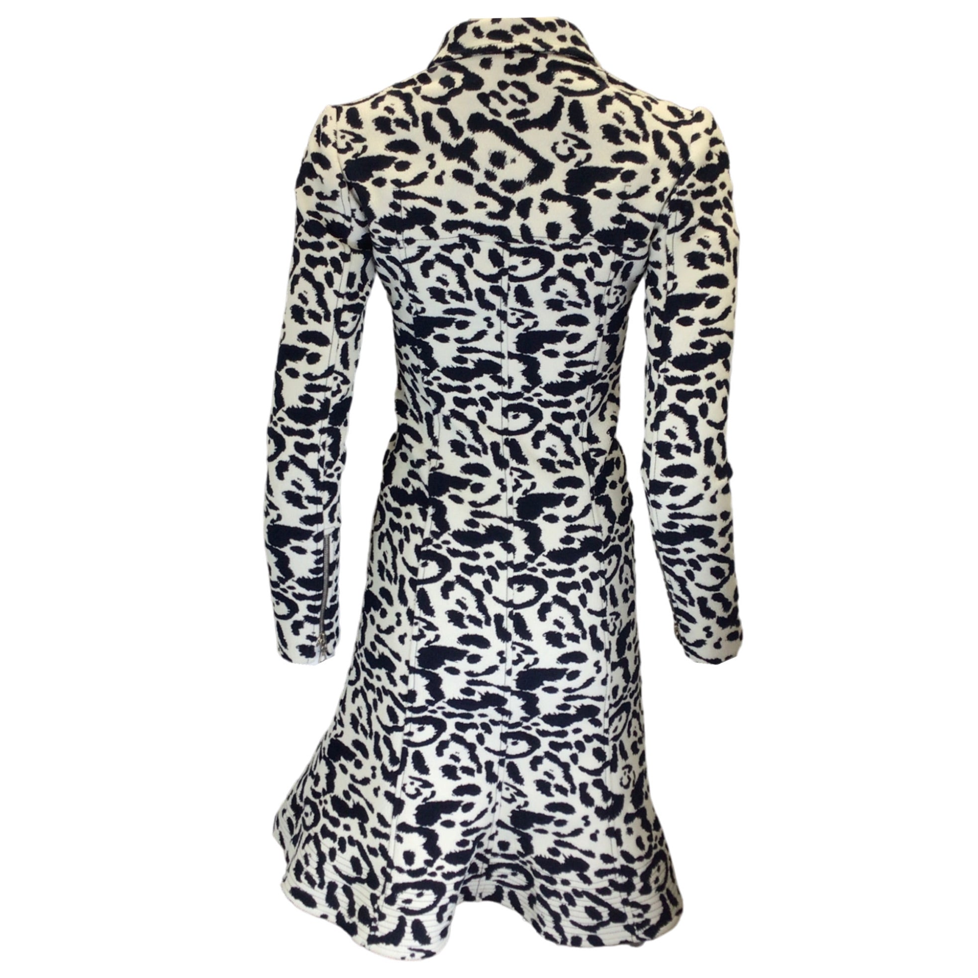 Christian Dior White / Navy Blue Animal Print Zip-Front Coat