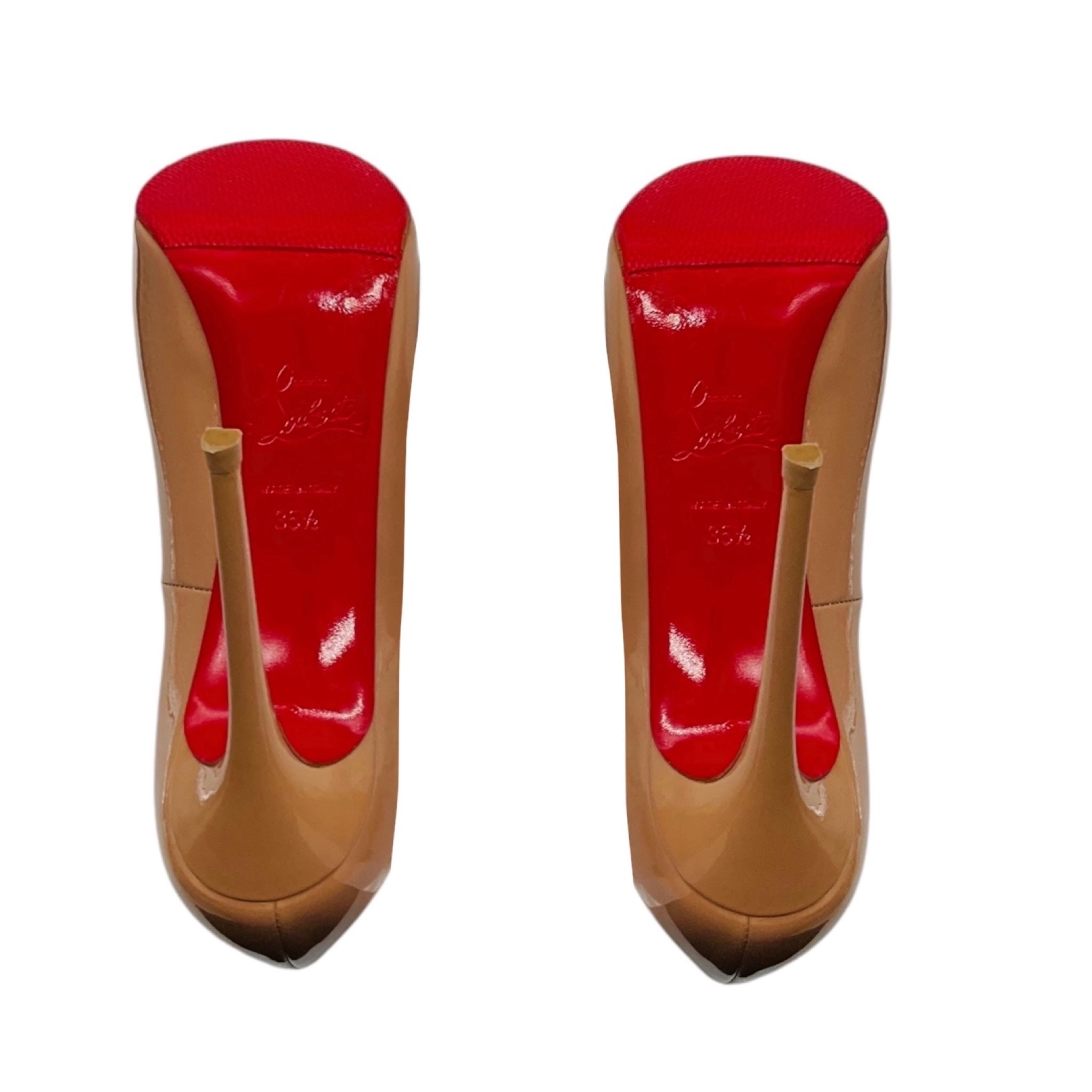 Christian Louboutin Nude Patent Leather Open Toe Pump