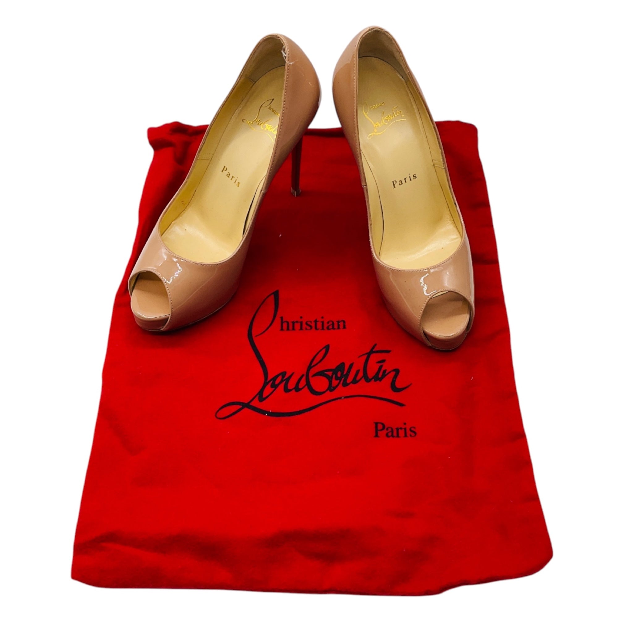 Christian Louboutin Nude Patent Leather Open Toe Pump