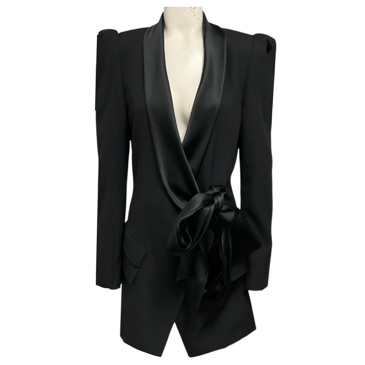 Alexandre Vauthier Black Satin Trimmed Tuxedo Style Wool Mini Cocktail Dress