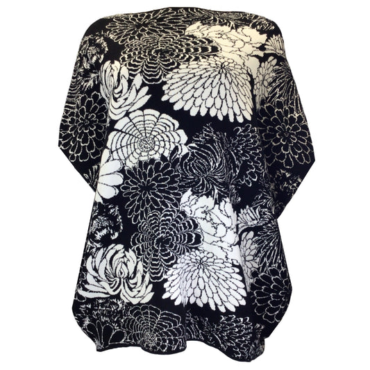 Lamberto Losani Black / White Floral Patterned Cotton Knit Sweater
