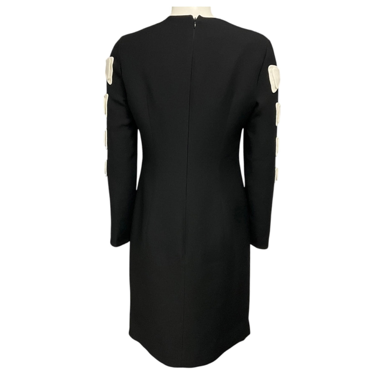 Valentino Black / White Bow Detailed Wool and Silk Crepe Dress