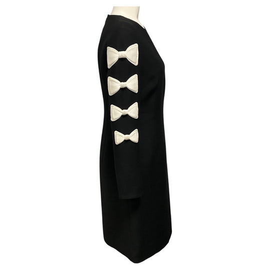 Valentino Black / White Bow Detailed Wool and Silk Crepe Dress