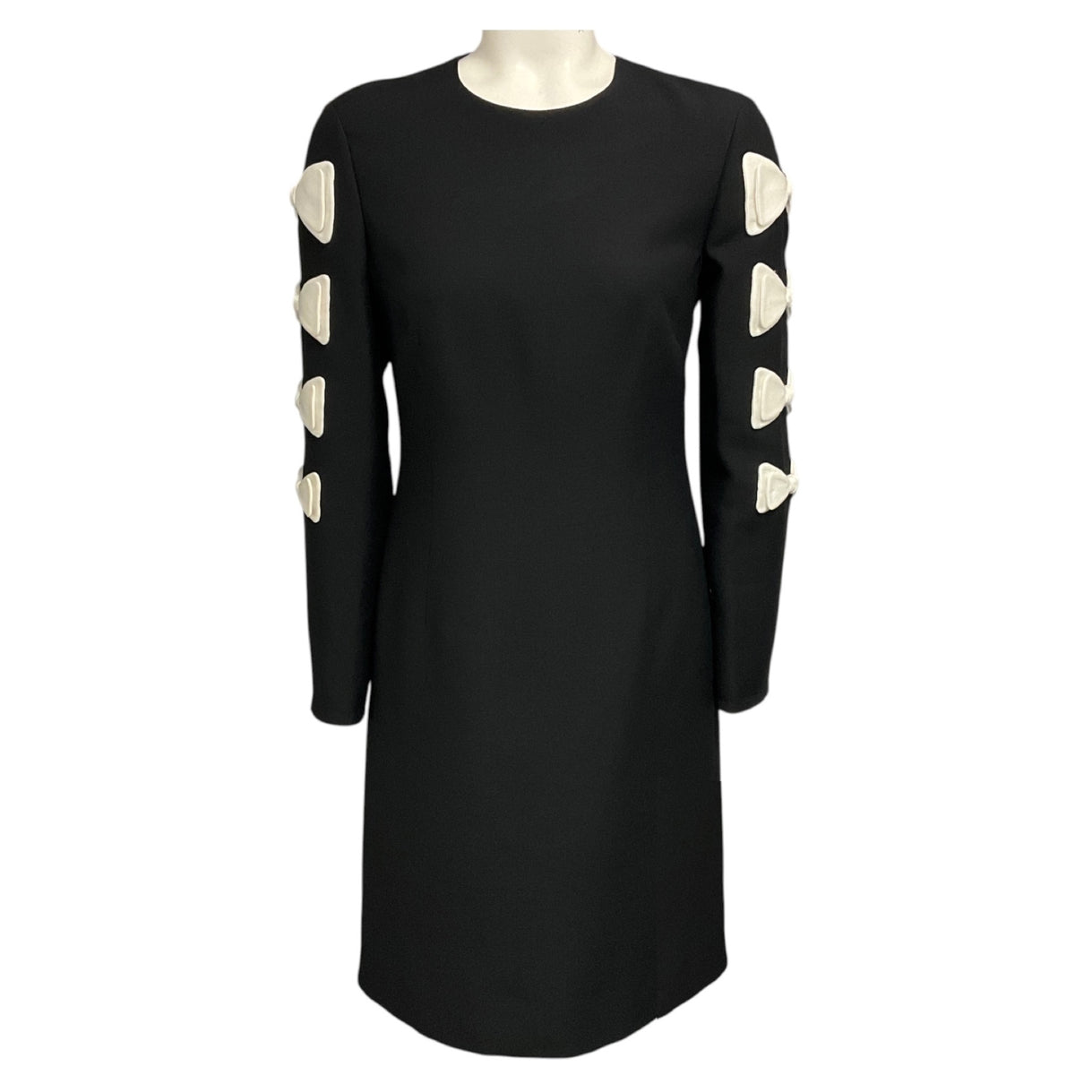Valentino Black / White Bow Detailed Wool and Silk Crepe Dress