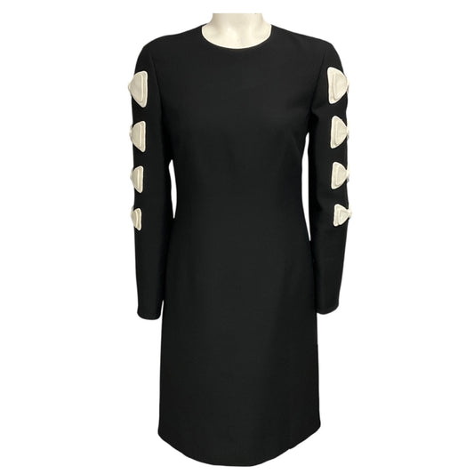 Valentino Black / White Bow Detailed Wool and Silk Crepe Dress