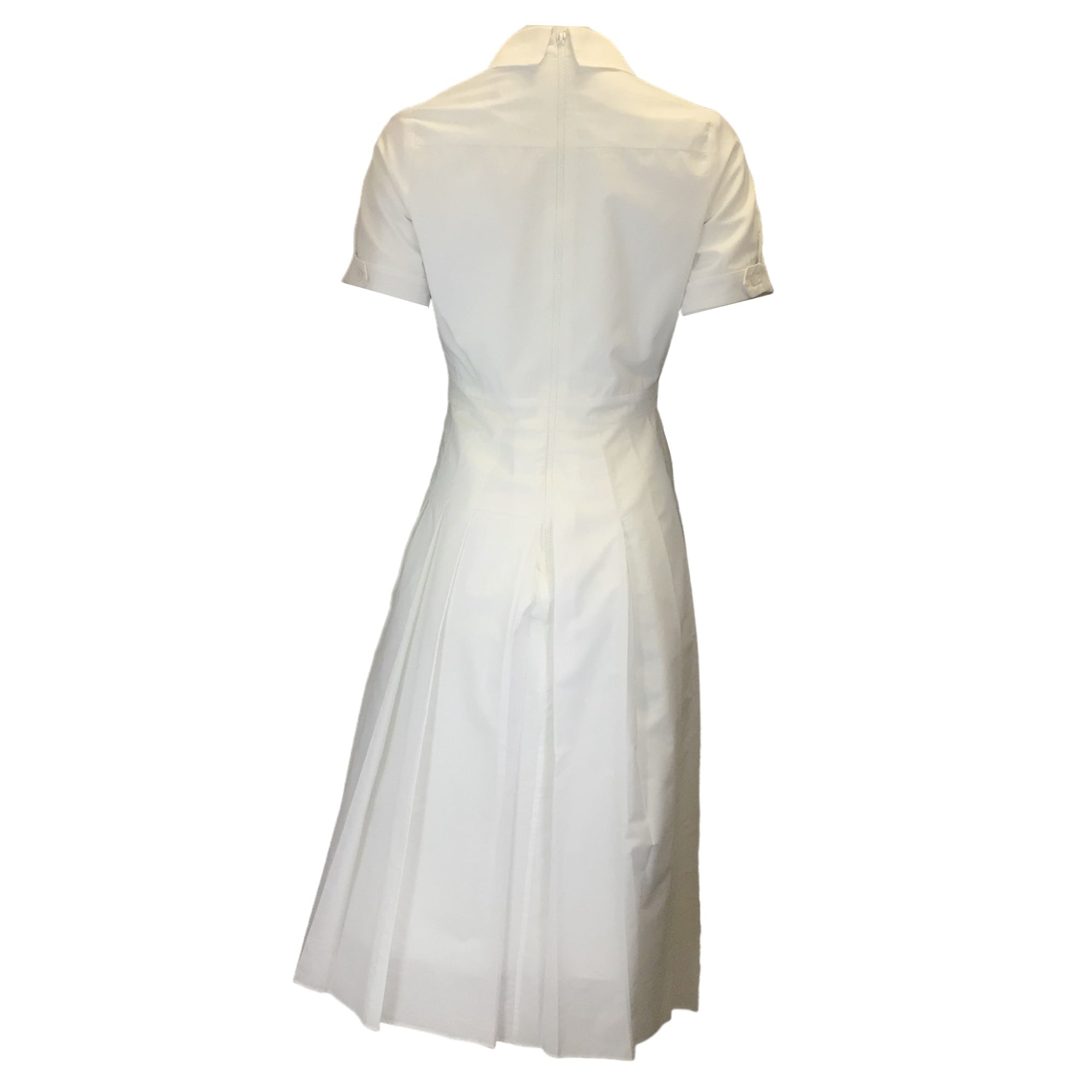 Duncan White Pleated Short Sleeved Button-down Cotton Shirt Dress