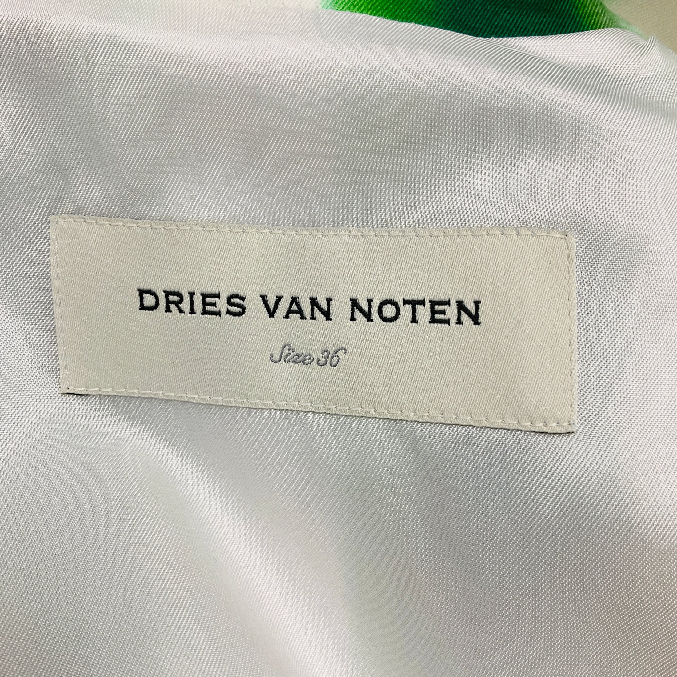 Dries Van Noten Green / White Striped Cotton Jacket with Belt